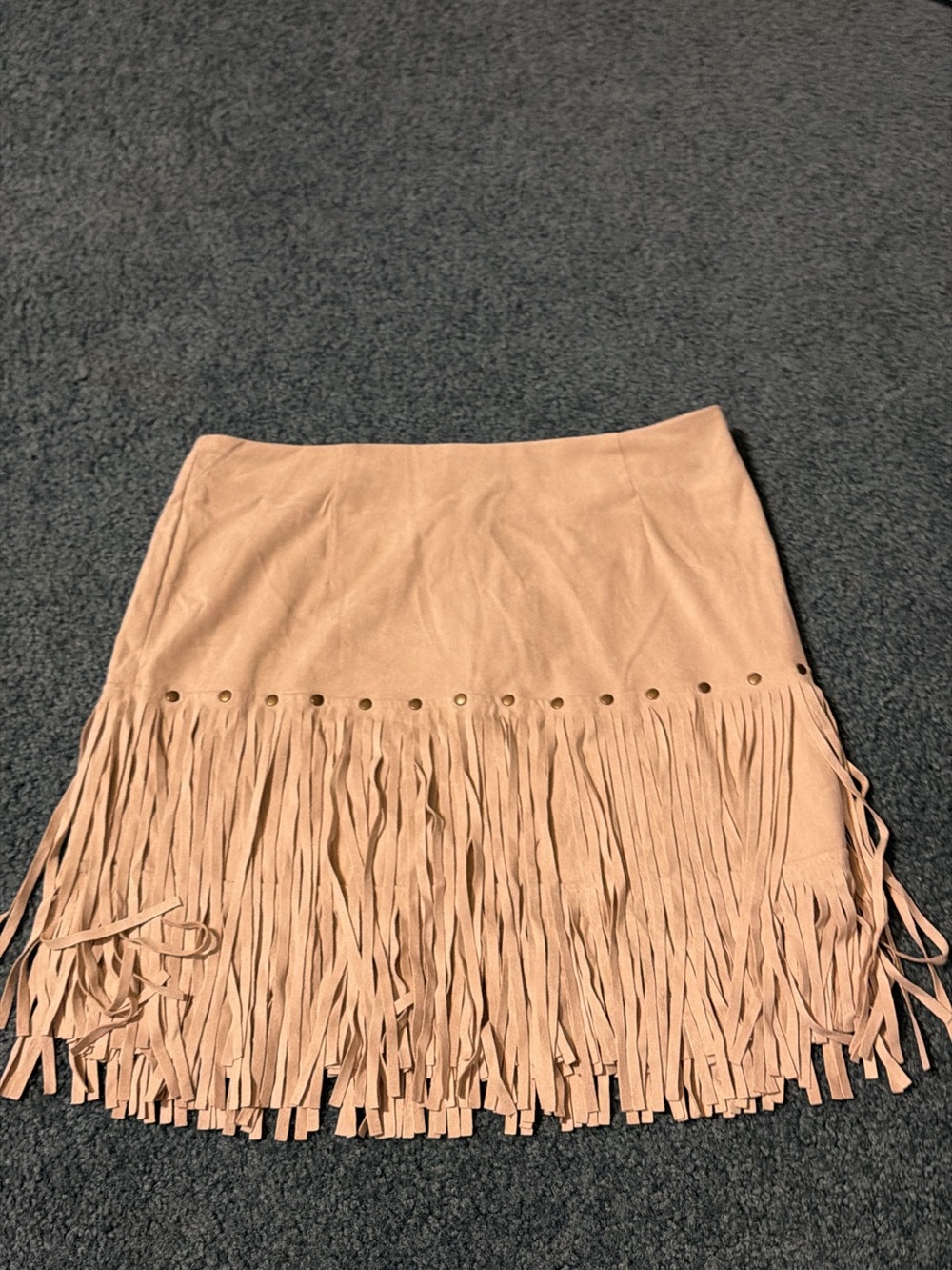Fringe Mini Skirt in Blush Pink